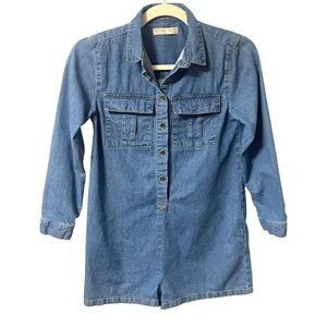 Zara Girls Denim Romper Blue Long Sleeve Shorts Jumper Size 9 10 Jumpsuit